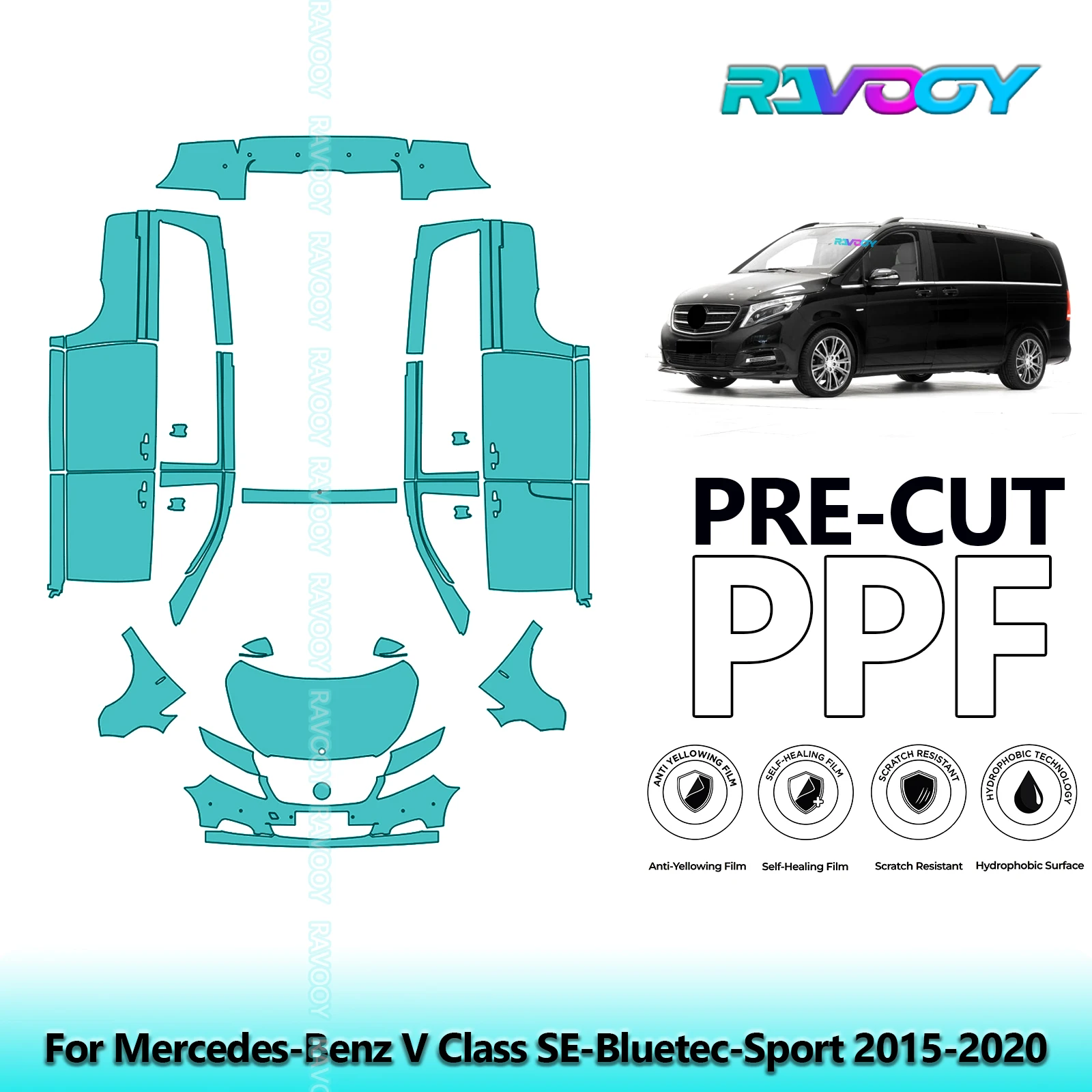 

Front Kit+Doors+Rear Bumper Clear Bra Precut PPF Paint Protection Film For Mercedes-Benz V Class SE-Bluetec-Sport 2015-2020