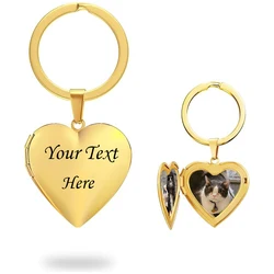 Customized Key Chain, Stainless Steel Heart Charm Image Insert Locket Keychain,Casual Romantic Unisex Women Accessory Gift