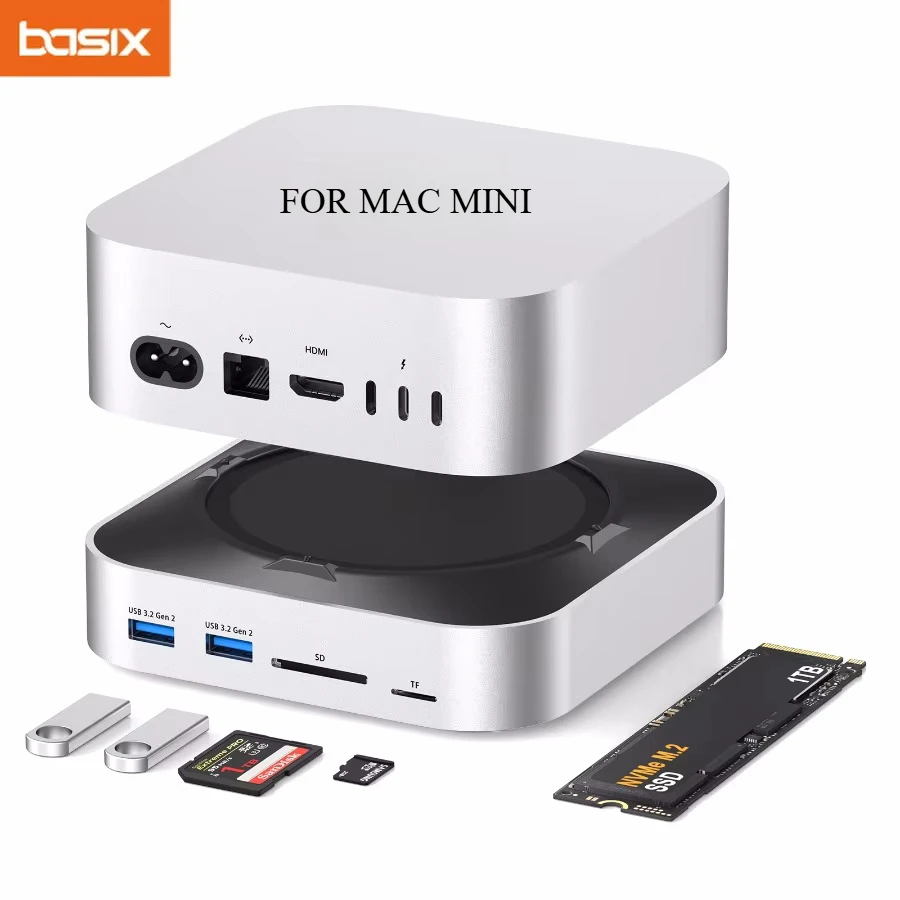 USB C Hub for Mac Mini M4 Docking Station Type-C to DP M.2 NVMe SSD Slot 10Gbps SD & TF Card Reader Dock & Stand Included