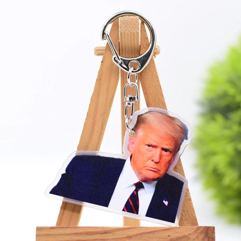 Donald Trump Mug Shot  Keychain Arcylic Cartoon Figures Keyrings  Accessories