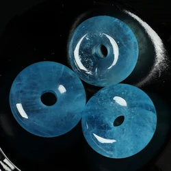 Natural Blue Aquamarine Quartz Donut Pendant Brazil Jewelry Fashion Women Men Blue Round Aquamarine Oval Necklace AAAAA