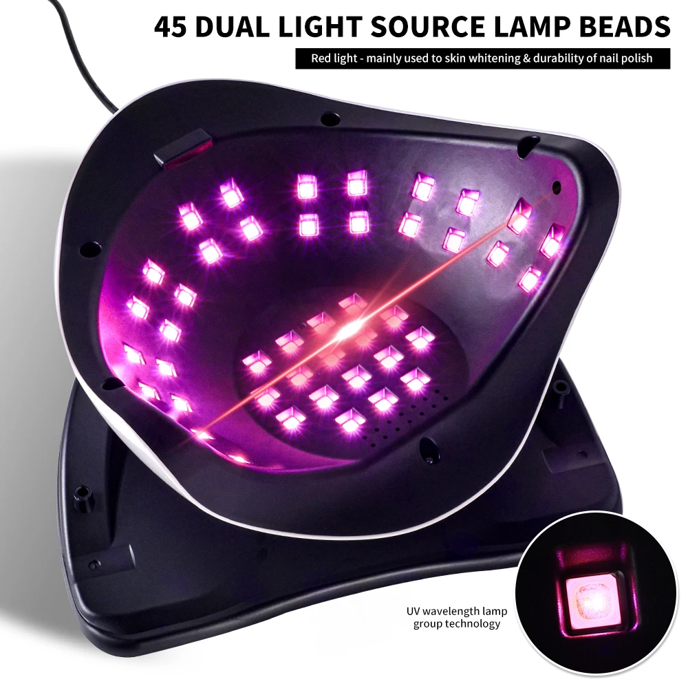 การตรวจจับอัจฉริยะหลอด UV การออกแบบลูกปัดโคมไฟแหล่งกําเนิดแสงคู่, แผ่นด้านล่างที่ถอดออกได้, เครื่องเป่าเล็บเจลมืออาชีพสําหรับร้านเสริมสวยที่บ้าน