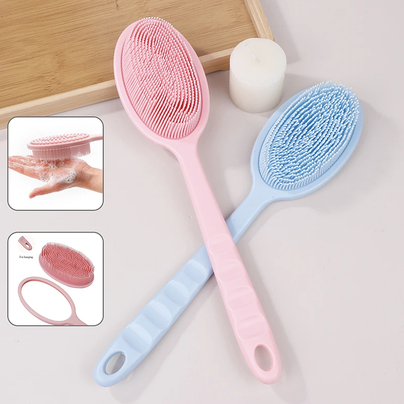 Dupla Face Silicone Back Scrubber, Punho Longo, Escova De Banho Corporal, Lama Back Scrubber, Massagem Duche, Escova De Esfoliação, Lavagem Do Corpo