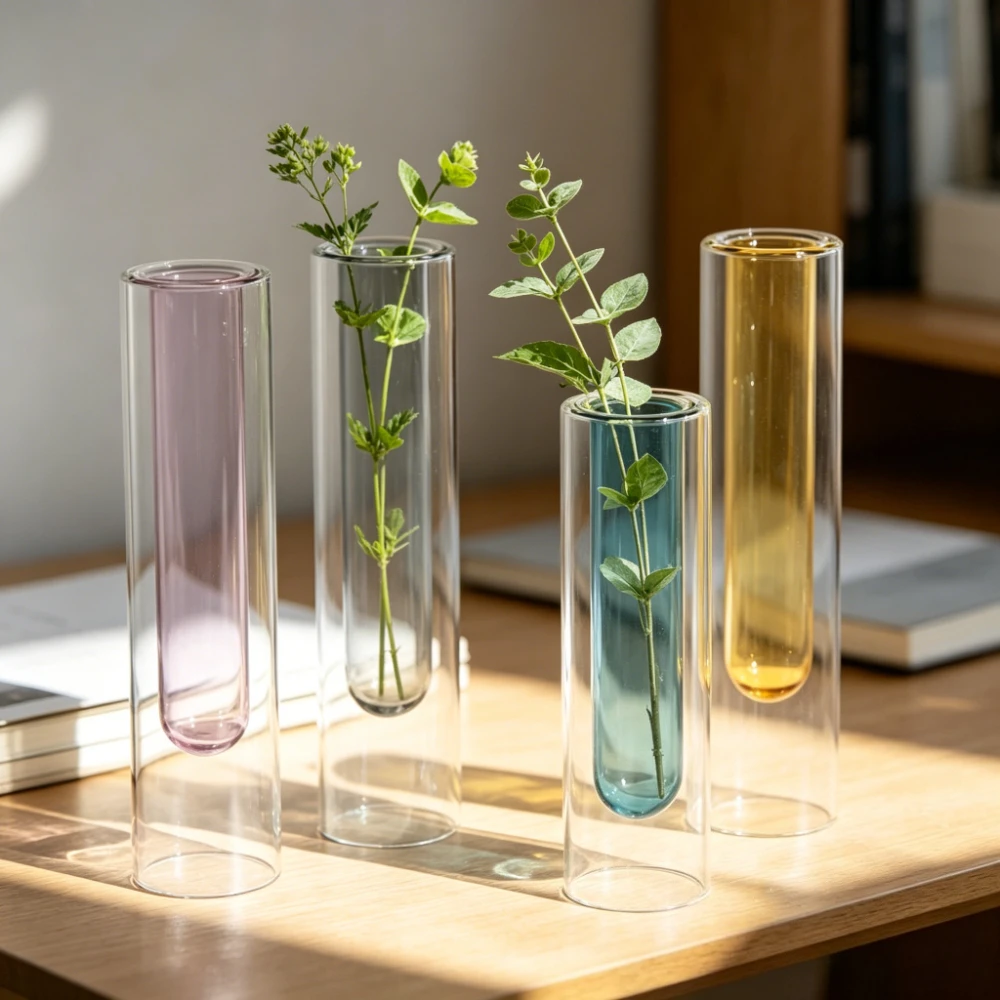 Double-layer Glass Vase Modern Minimalist Colored Inner Tube Vase for Nordic Creative Floral Arrangements Home Decor