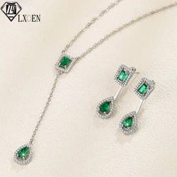 LXOEN 2023 New Luxury Green/Silver Color Water Drop Geometry Wedding Jewelry Sets for Women Anniversary Gift Jewelry Wholesale