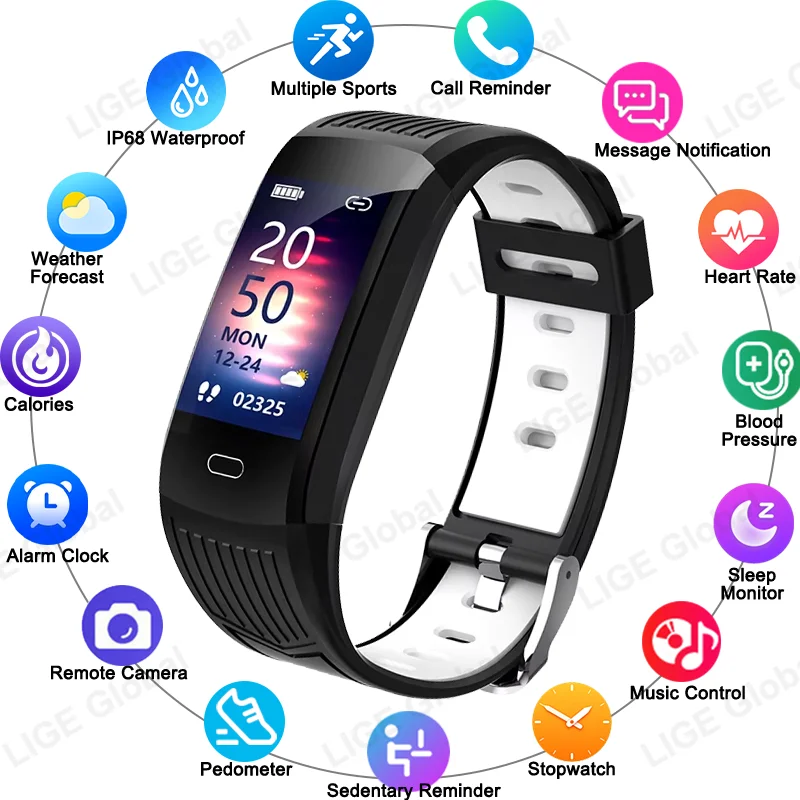 

LIGE Smart Wristband Fitness Tracker For Men Women Calorie Hear Rate Blood Pressure Waterproof Sport Smartband Health Smartwatch