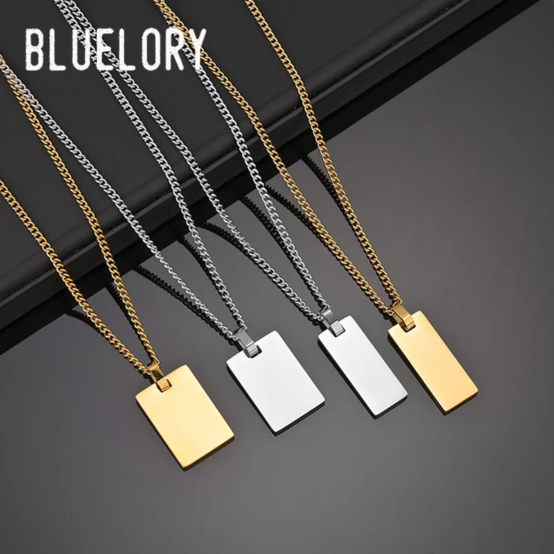 

Personalized Stainless Steel Name ID Bar Couple Necklaces For Lovers Women Men Laser Engrave Names Date Anniversary Gift