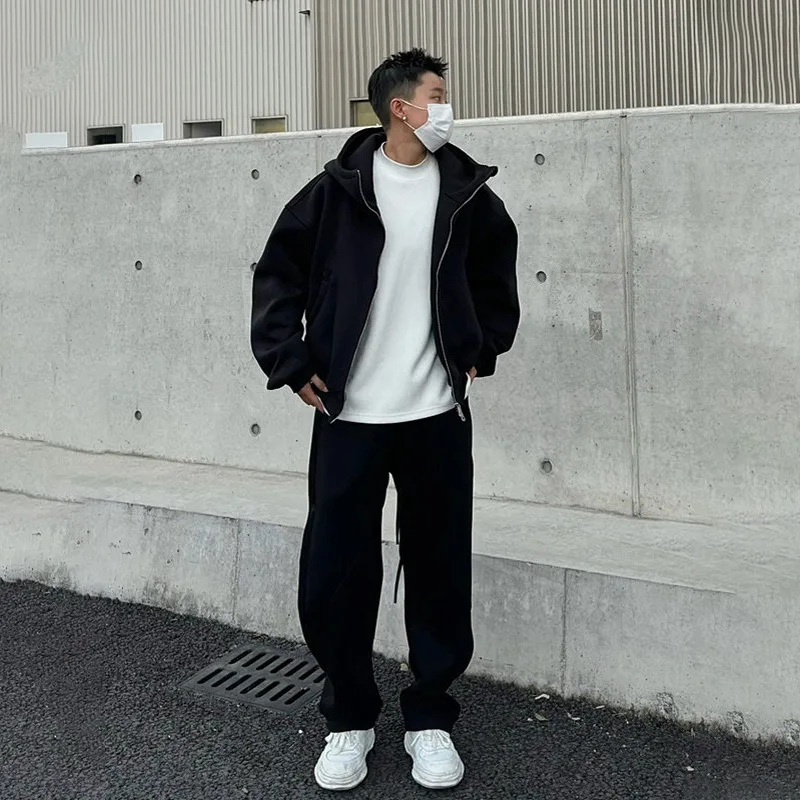 Casual sports suit Men's spring and autumn cardigan sweater loose and fattened  size trendy brand jacket trousers two-piece set