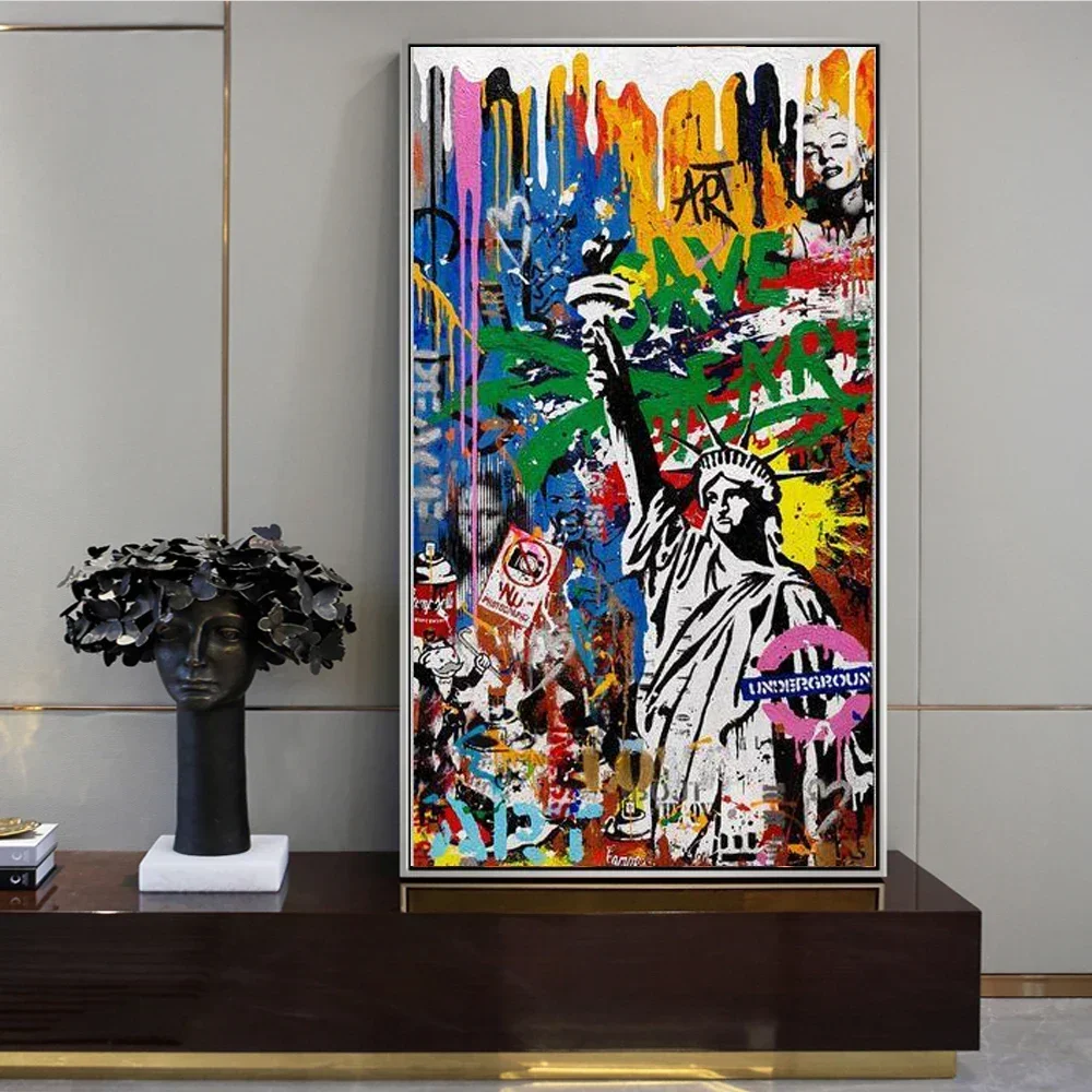 1pc frameless Canvas Painting Statue of Liberty Graffiti Art Canvas Paintings on the Wall Art Posters and Prints Modern Street A