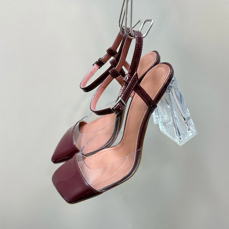 

Women's Patent Leather Back Strap Sandalias Closed Toe Mixed Color Crystal Heels Sandals Spring Autumn Retro Mary Jane Shoes