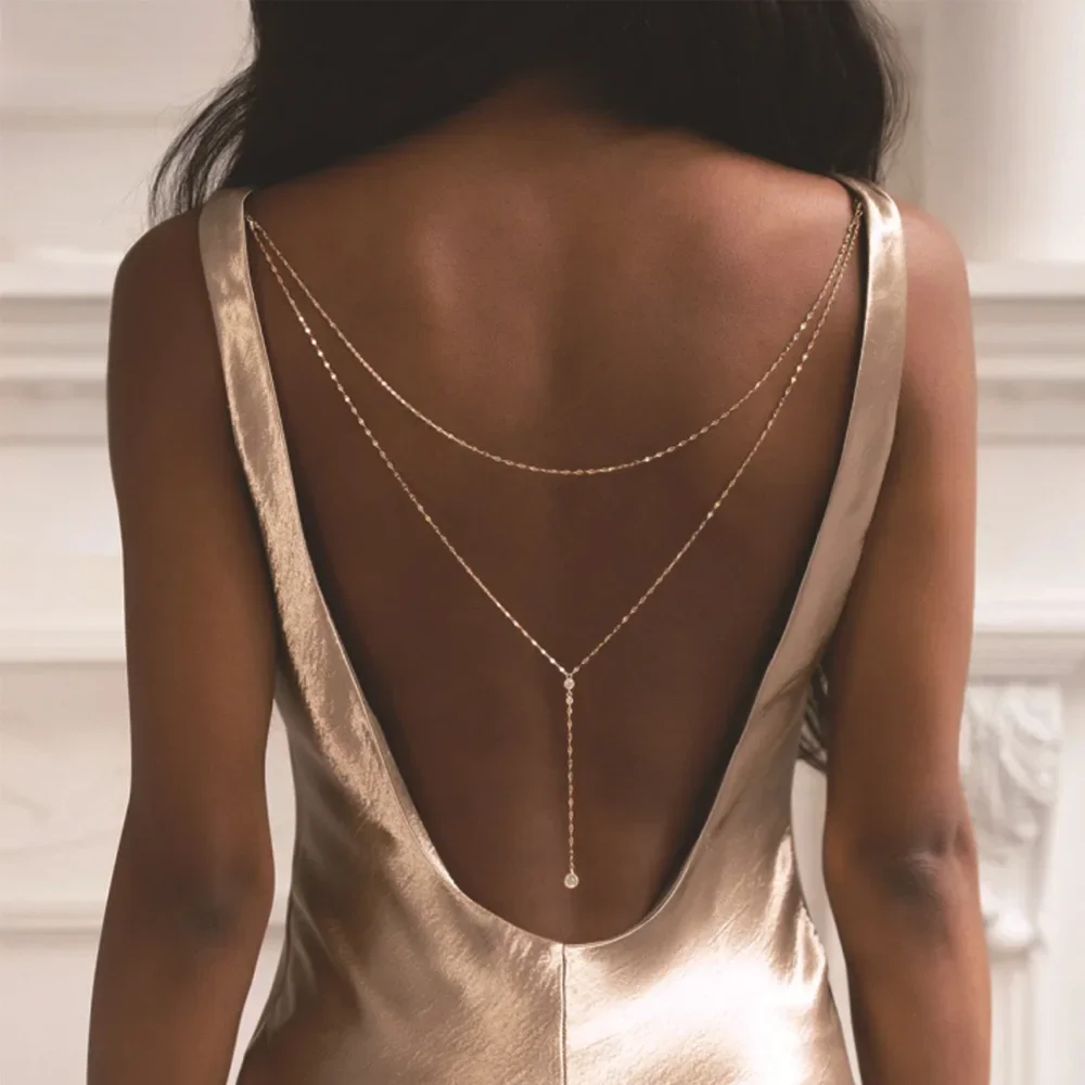 Dainty Double Arch Back Chain Delicate Y Shape Drop Body Necklace Sleek Minimalist Jewelry Decor For Backless Slip Evening Gown