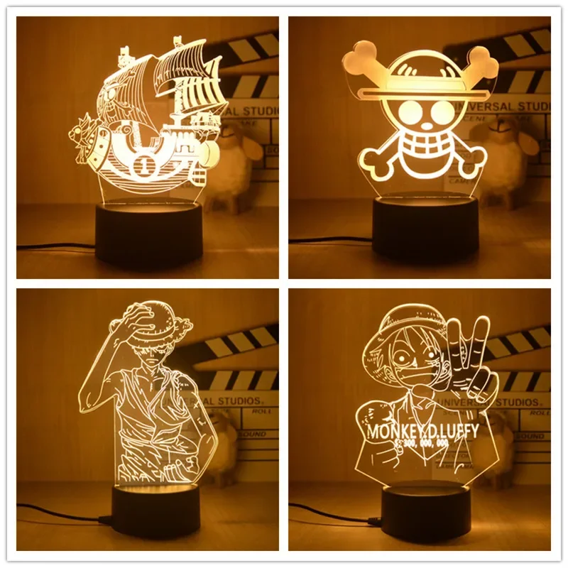 Kreskówka jednoczęściowa lampa Luffy Zoro 3D figurka Anime do wystroju domu dziecięca lampka lampa biurkowa na prezent urodzinowy dla dzieci figurka