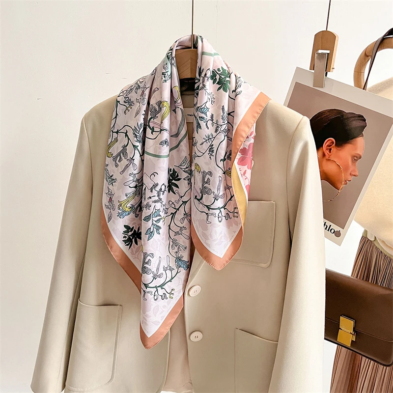 

70cm Luxury Brand Square Scarf Design Double Side Shawl Wrap Print Twill Silk Women Hijab Female Foulard Headband Bandana