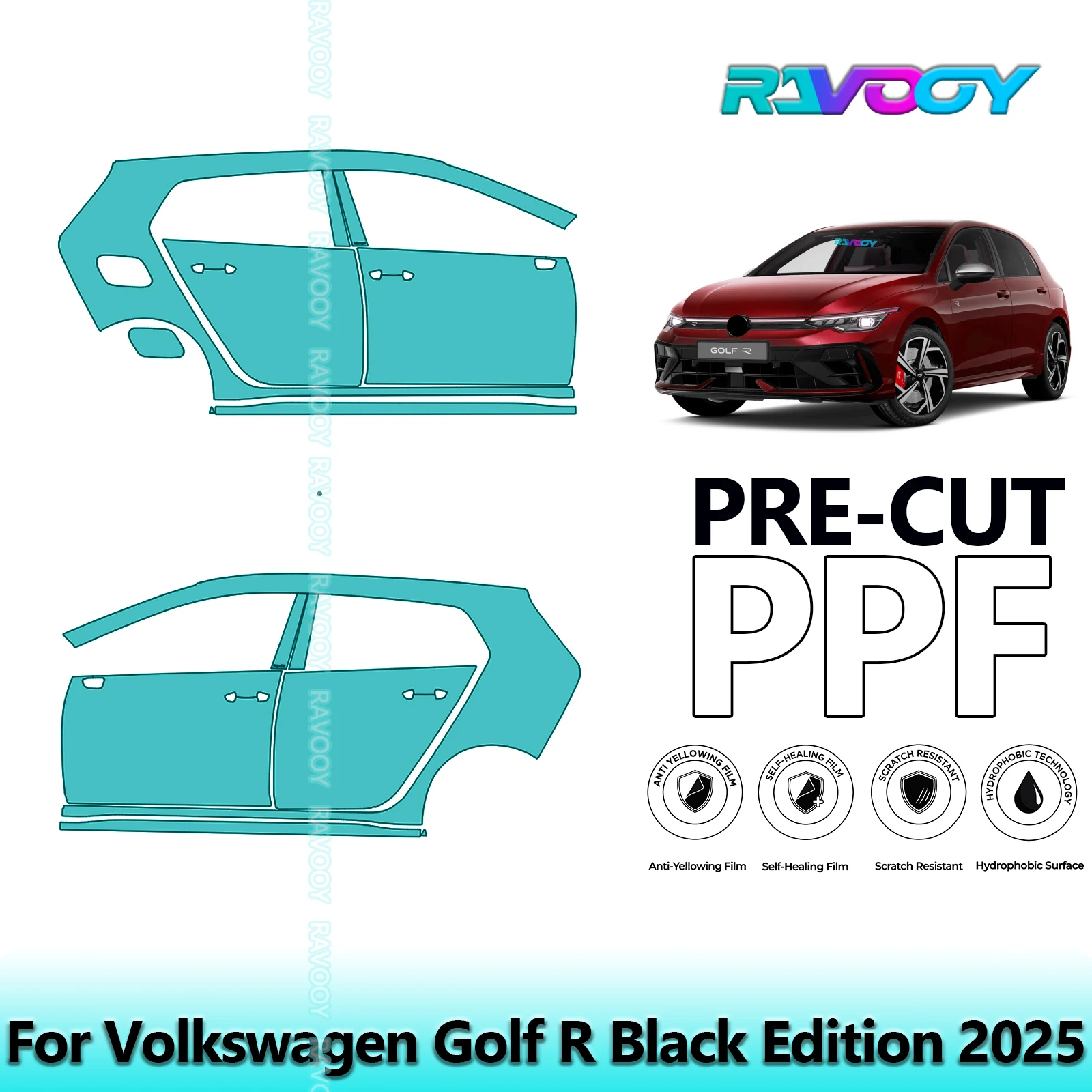 

For Volkswagen Golf R Black Edition 2025 8.5mil Clear Matte Pre-Cut PPF Door & A/B Pillar Kit TPU Paint Protection Film Set