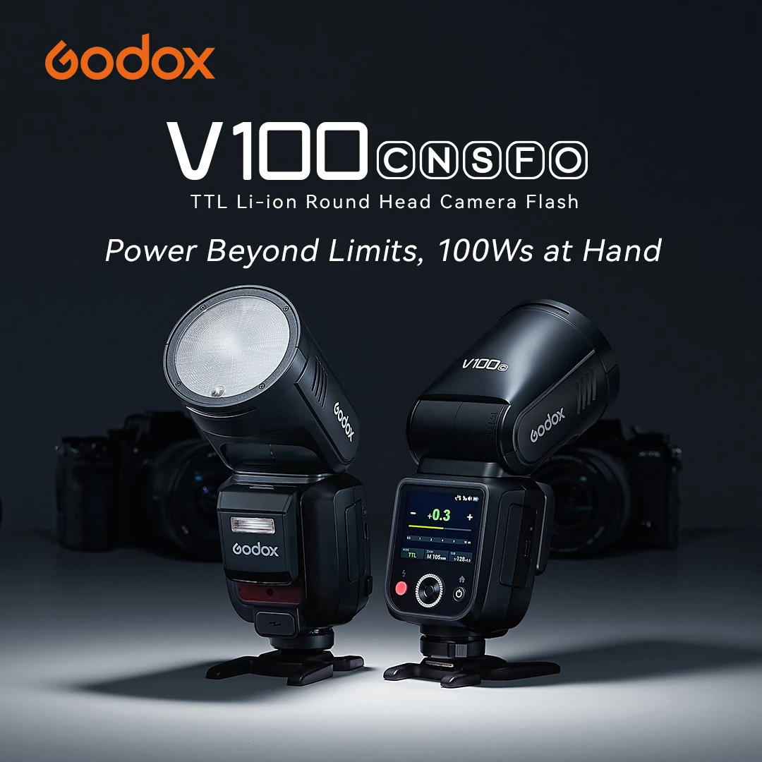 Godox V100 100Ws Flash Light TTL Li-ion Round Head Camera Flash Wireless Transmission Speedlite Flash for Canon Nikon Sony Fuji