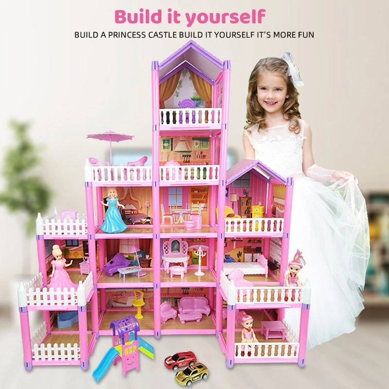 Zestaw DIY Domek dla Lalek Księżniczki Willa Układanka Meble Domowe Puzzle Zestaw Rodzinny dla Dzieci Dziewczynek Prezent