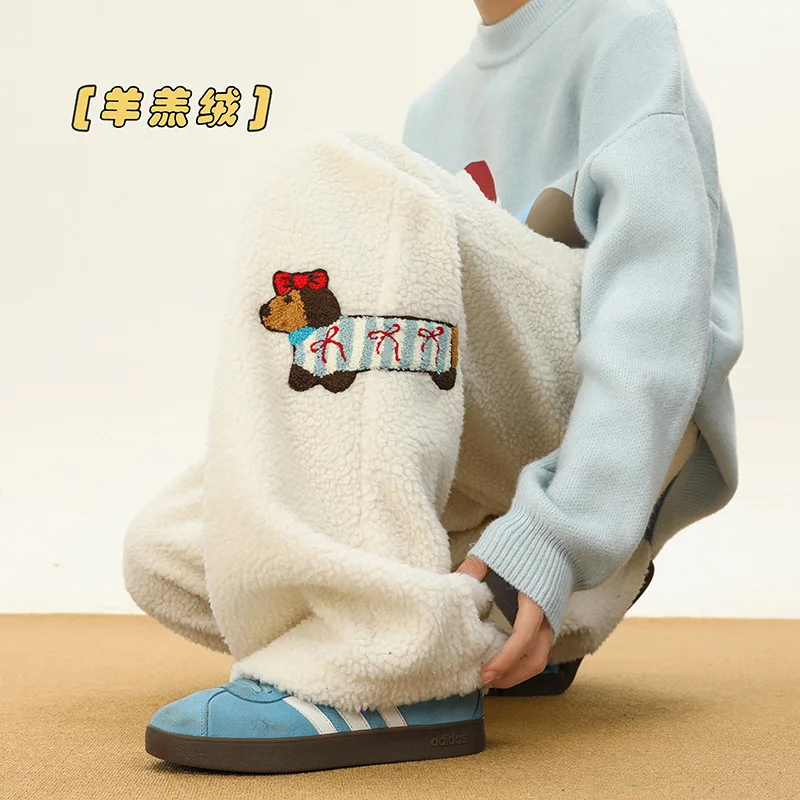 

American High Street Casual Pants For Men And Women, With Added Fleece And Thickening For Warmth In Autumn And Winter