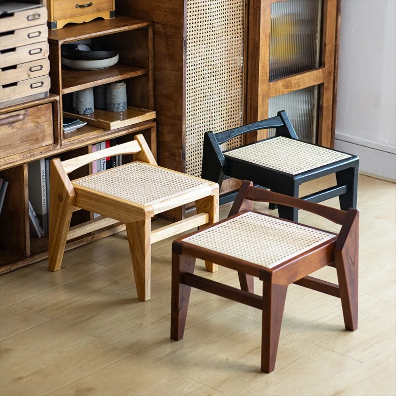 

Современный минималистичный табурет, многофункциональная скамейка из плетеного ротанга и массива дерева для смены обуви в прихожей, креативный домашний декор