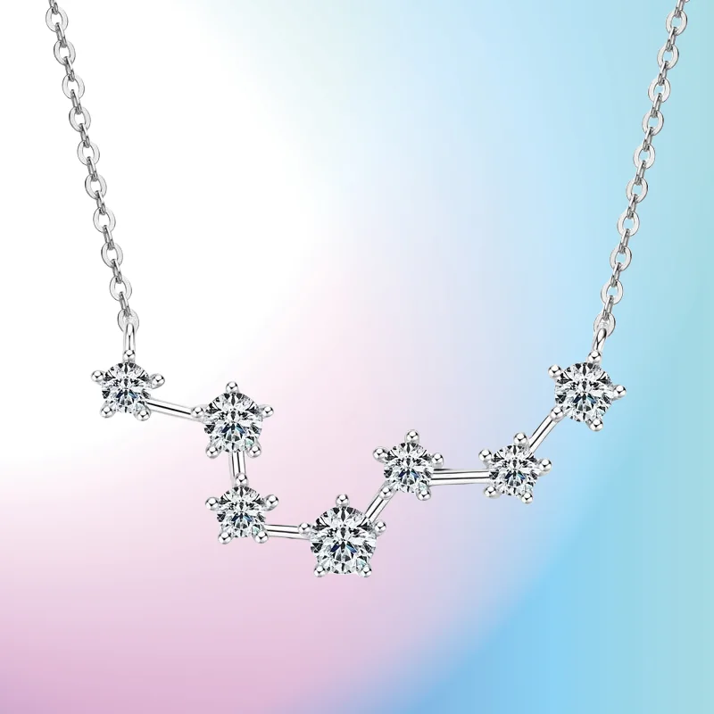 

New Gypsy S925 Silver Necklace Temperament Versatile Big Dipper Seven Star Moissanite Pendant for Girlfriend Gift