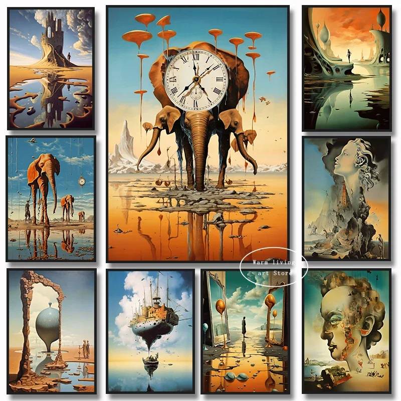 (No frame)Salvador Dali Surrealism Famous Painting Canvas Print Posters Surreal Abstrac Wall Art Pictures for Living Room Hom