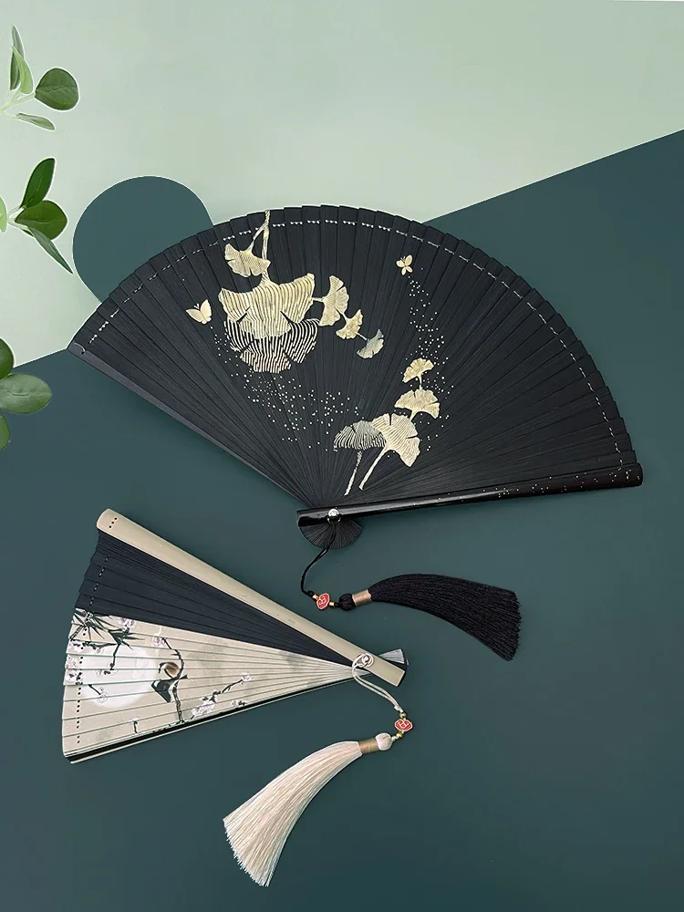 Chinese style, all bamboo folding fan, ancient style, bamboo fan, ancient Hanfu, qipao, runway show, craft, fan, folding fan