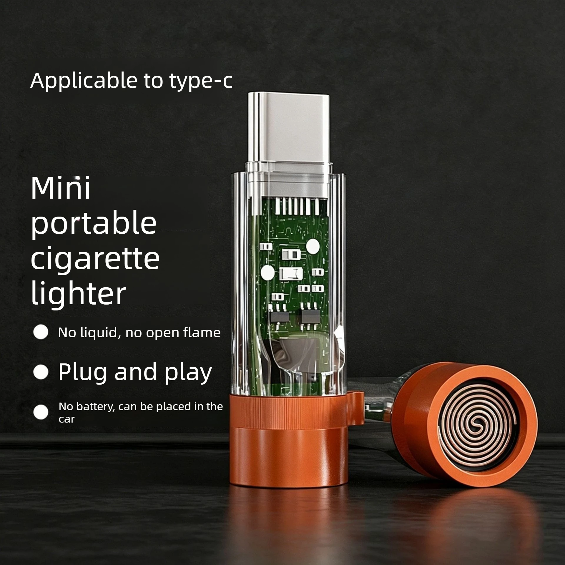 Compact Portable Type-C Mobile Cigarette Lighter Outdoor Accessory Flame-Free Direct Heating