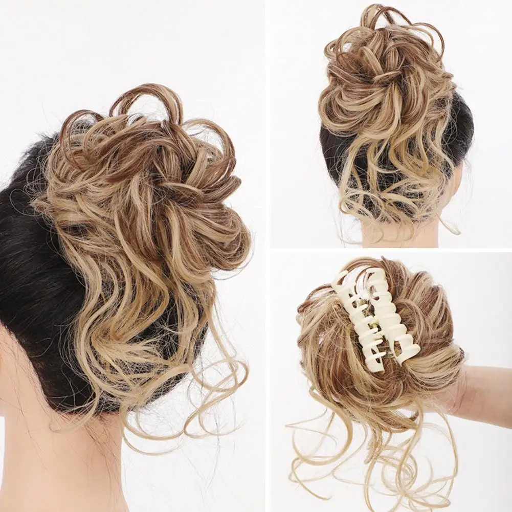 Messy Bun Hair Piece Claw Curly Wavy Hair Buns Extensions Tousled Updo Anti-slip Wig Hair Gripper Fake Bun Clip Styling Tool