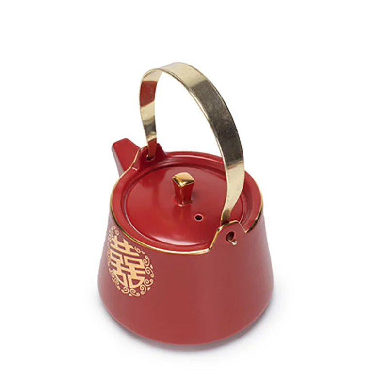 Chinese Traditional Wedding Decoration, Red Teaware, Porcelain, Kung Fu Teappot, Kettle, Double Happiness, Tea Service Gifts