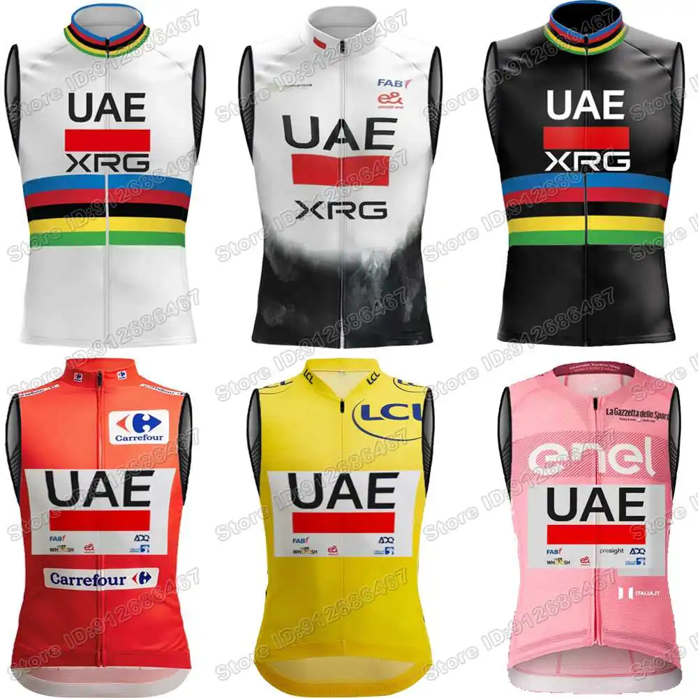 Chaleco de Ciclismo Cortavientos UAE Team 2025 Campeón del Mundo,Maillot de Ciclismo Sin Mangas Tadej Pogačar,Chaleco Cortavientos Tour Italia-Francia-España Cortavientos para Hombre,Ropa de Ciclismo de Carretera MTB