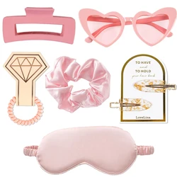 6pcs Bridesmaid Proposal Gifts Set Hair Clips Heart Sunglasses Scrunchies Satin Eyemask Set Bridal Shower decor Wedding Supplies