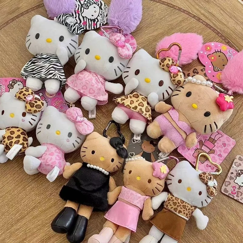 NUOVI stili Hello Kitty leopardo nero Peluche Portachiavi Sanrio Peluche Gattino Anime Animali di peluche Ciondolo Fascino per borsa femminile