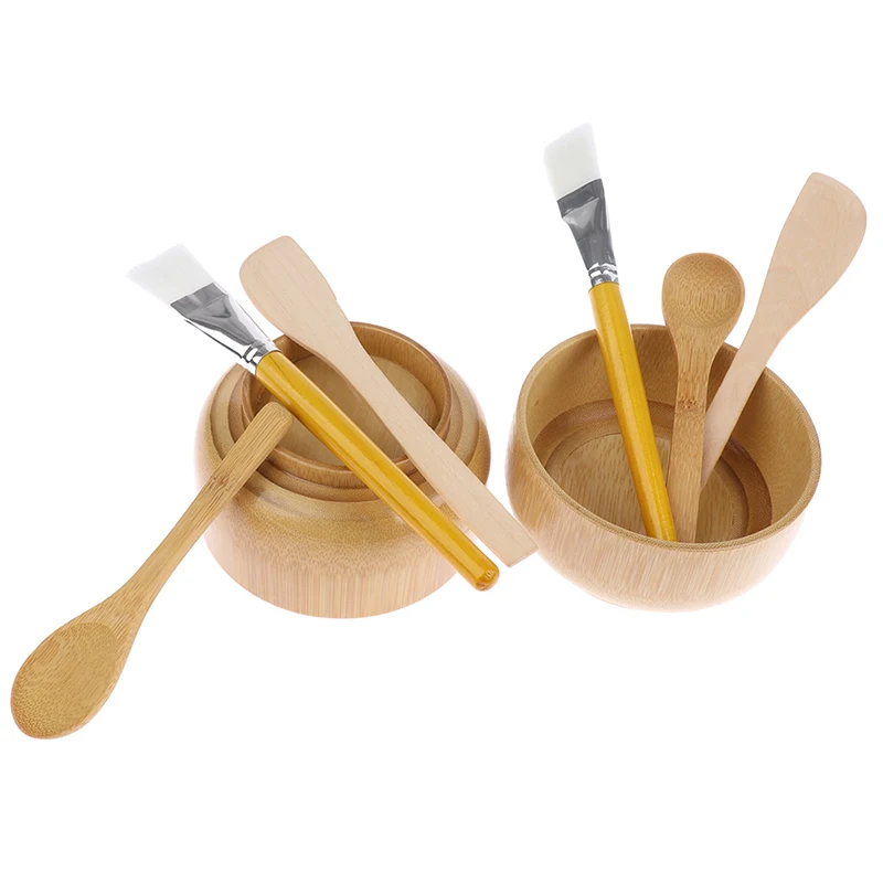 2pcs/4Pcs Empty Bamboo Facial Mask Bowl With Spoon Cosmetic Wooden Mask Tools DIY Tableware Makeup Container Set