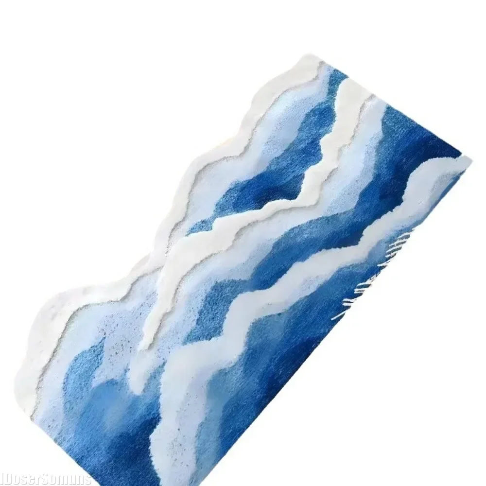 Bathroom Rug Romantic Carpet Wave Rug Ocean Furry Rug Wavy Washable Blue Bath Mat 3D Microfiber with Non-Slip Backing Bath Mats