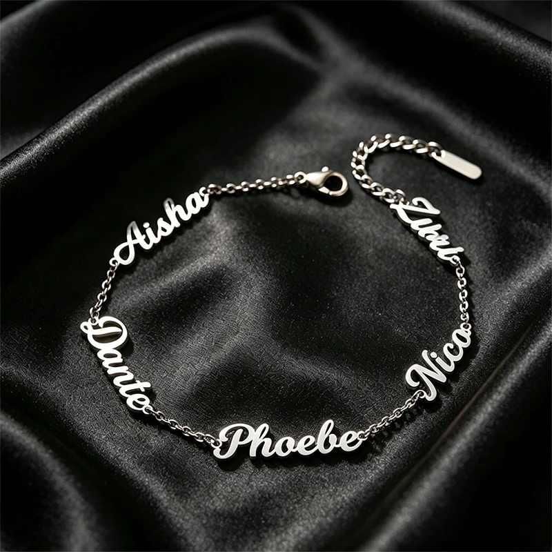 DIY Customized Your Name Bracelet 1~5 Names Woman pulseras Stainless Steel Personalized Cutting Nameplate Bracelet Jewelry Gift