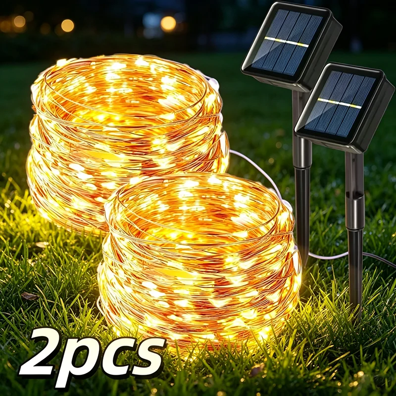 2/1Pcs Solar String Lights Outdoor LED Fairy Copper Wire Lights Waterproof Decoration Rope Lights for Garden Christmas Party
