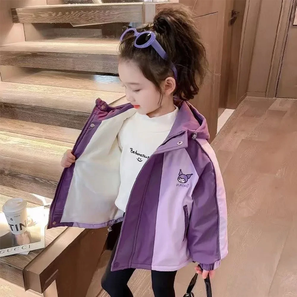 Anime Sanrio Kuromi Cinnamoroll Polarized Jacket Cotton Kids Hooded Cartoon Detachable Casual Top Girl Warm Outdoors Windbreaker