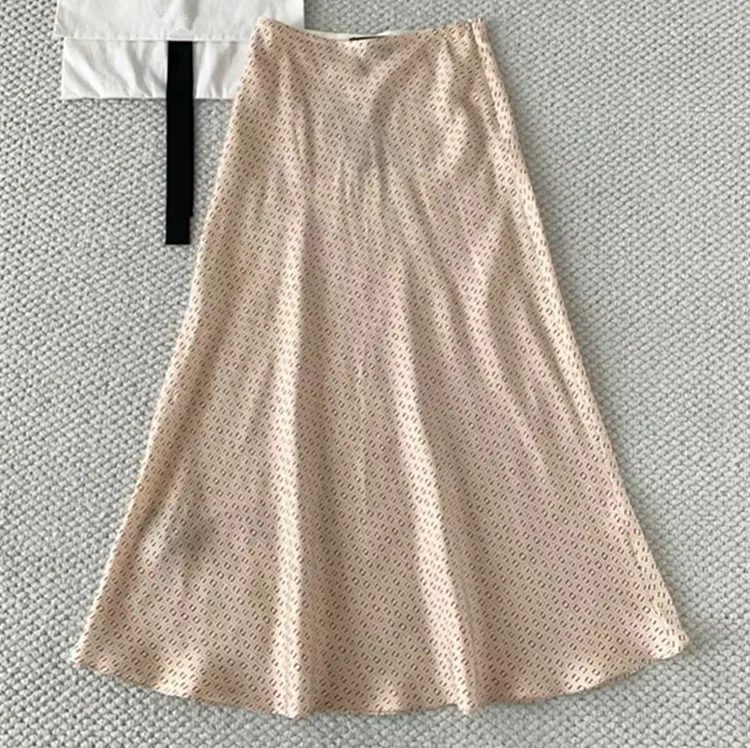 Customization European women's fashion 2026 spring new styles Long-sleeved Single-button printed silk blouse and skirt set