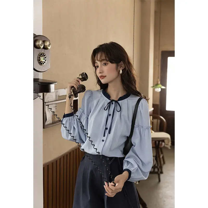 Casual Sweet Long Sleeve Shirt for Women\'s Spring Autumn New Fashion French Style Retro Loose Super Fairy Unique Temperament Top