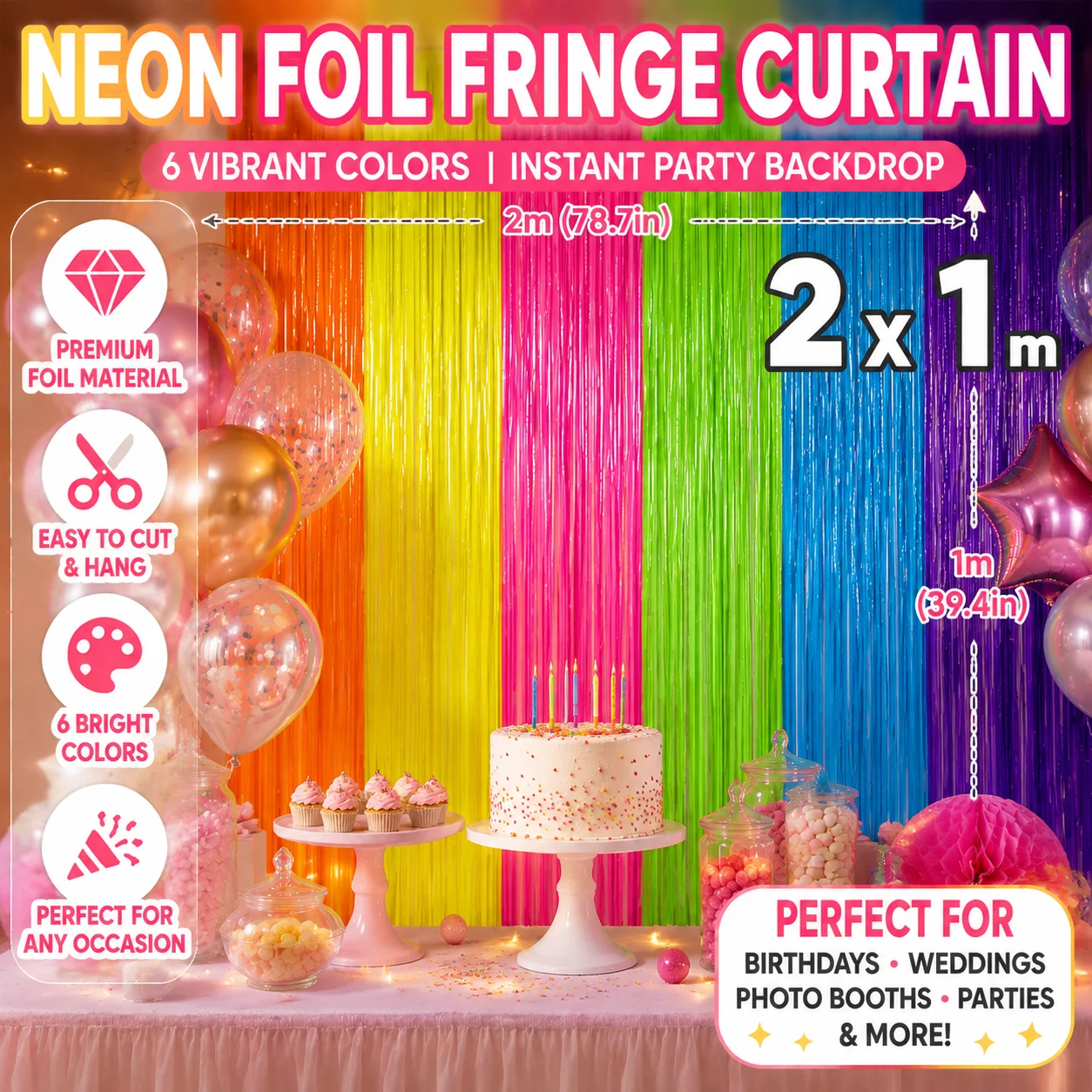 Neon 6-Color Glowing Rain Curtain Tassel Door Backdrop Great for Birthday Parties Sequin Photo Booths Sparkling Fringe Decor