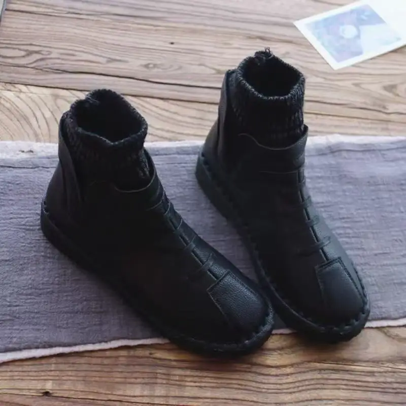 Careaymade-series Sen female literary wool mouth short winter boots and handmade wool round thick soled ankle boots,4 colors