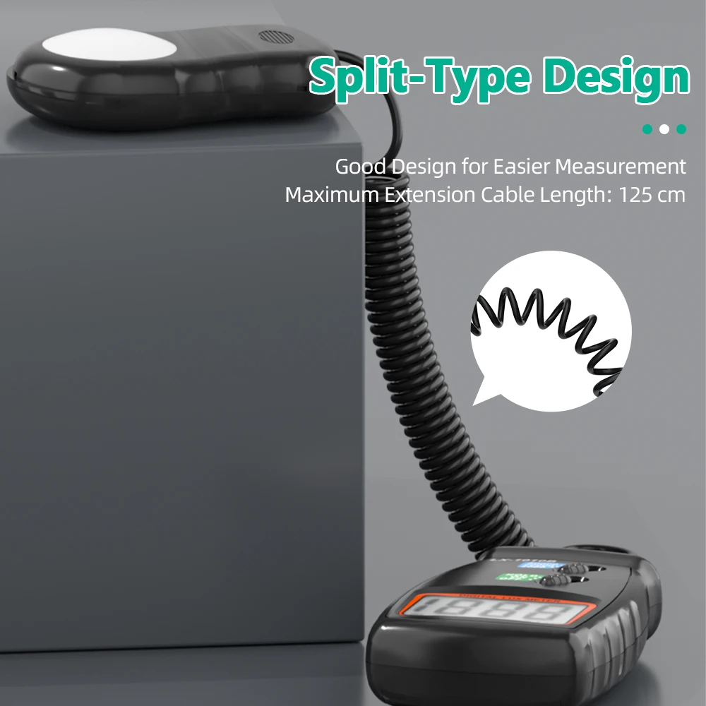 MASTFUYI مقياس الإضاءة الرقمي، تصميم من النوع المنفصل، 0-10,000 مقياس لوكس، قياس سطوع شدة الإضاءة