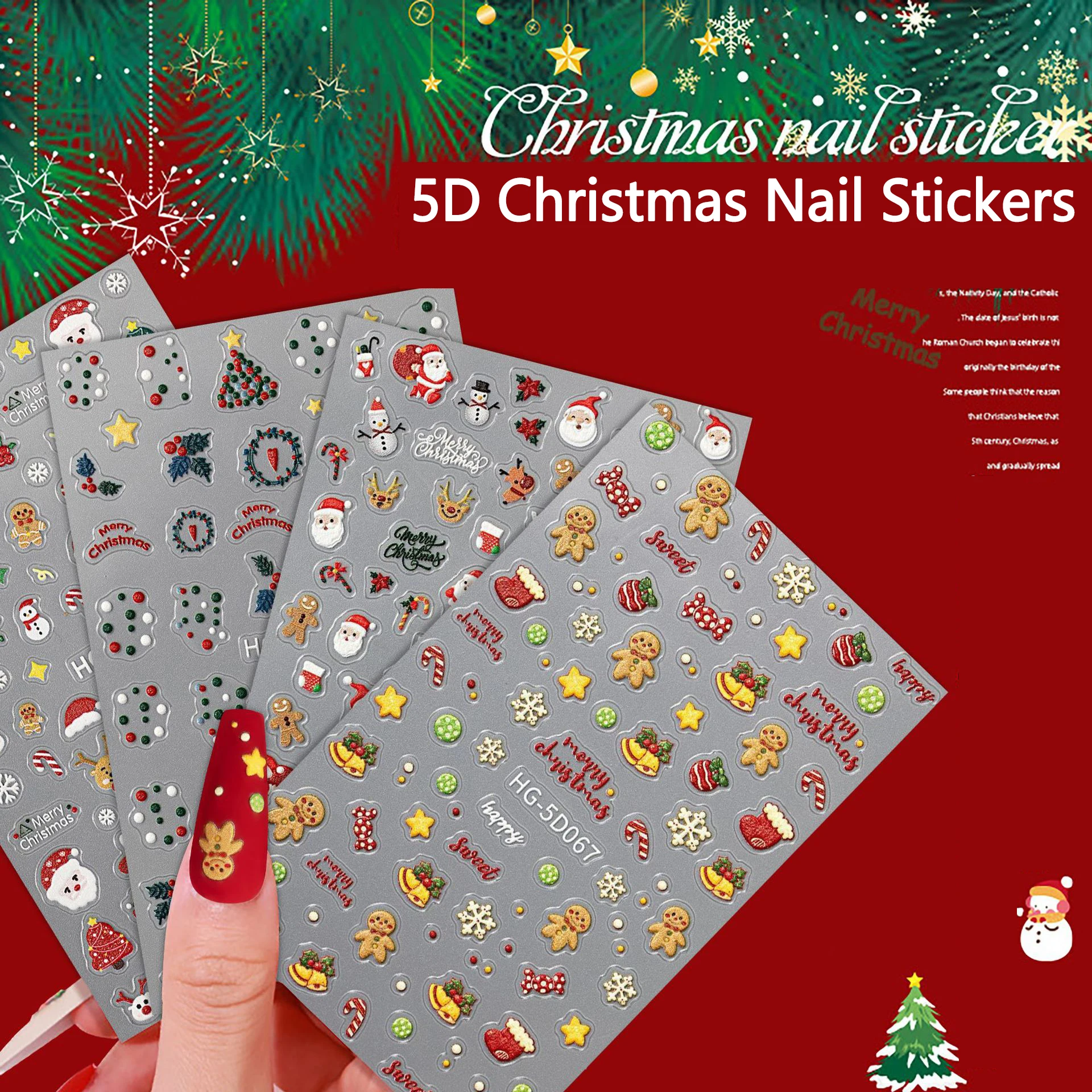 5D 4 stücke Geprägte Weihnachten Nagel Aufkleber Lebkuchen Mann Schneeflocke Schneemann DIY Nagel Aufkleber Herbst Winter Nagel Liefert Dekoration