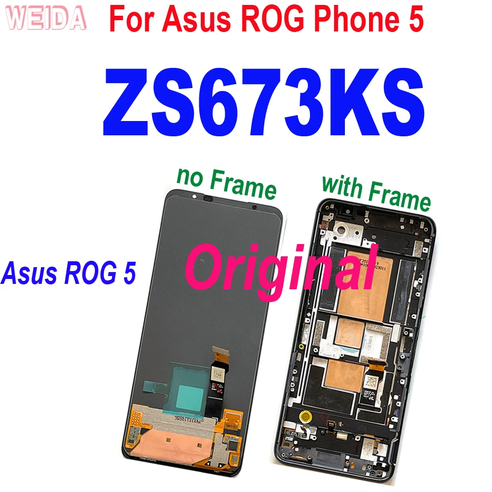 

6.78" Original For Asus ROG Phone 5 ROG 5 Pro LCD Display Touch Screen Digitizer Frame For ROG 5S Pro 5 Ultimate ZS673KS LCD