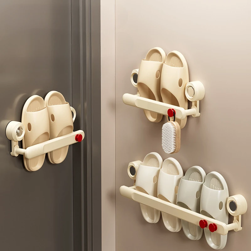 Household Bathroom Slipper Holder, Suction Cup Wall Mounted, Non Perforated Slipper Holder, Towel Storage Rack Behind The Door