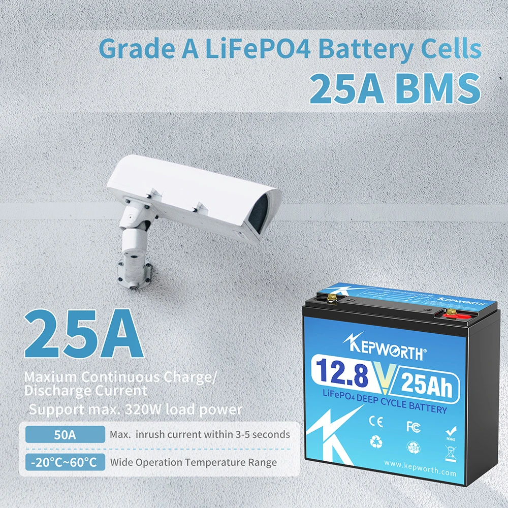 KEPWORTH Neueste LifePo4-Batterie 12 V 20 Ah 25 Ah Integriertes BMS 12 V LiFePo4-Akku in Reihe oder Parallel – Detail 7
