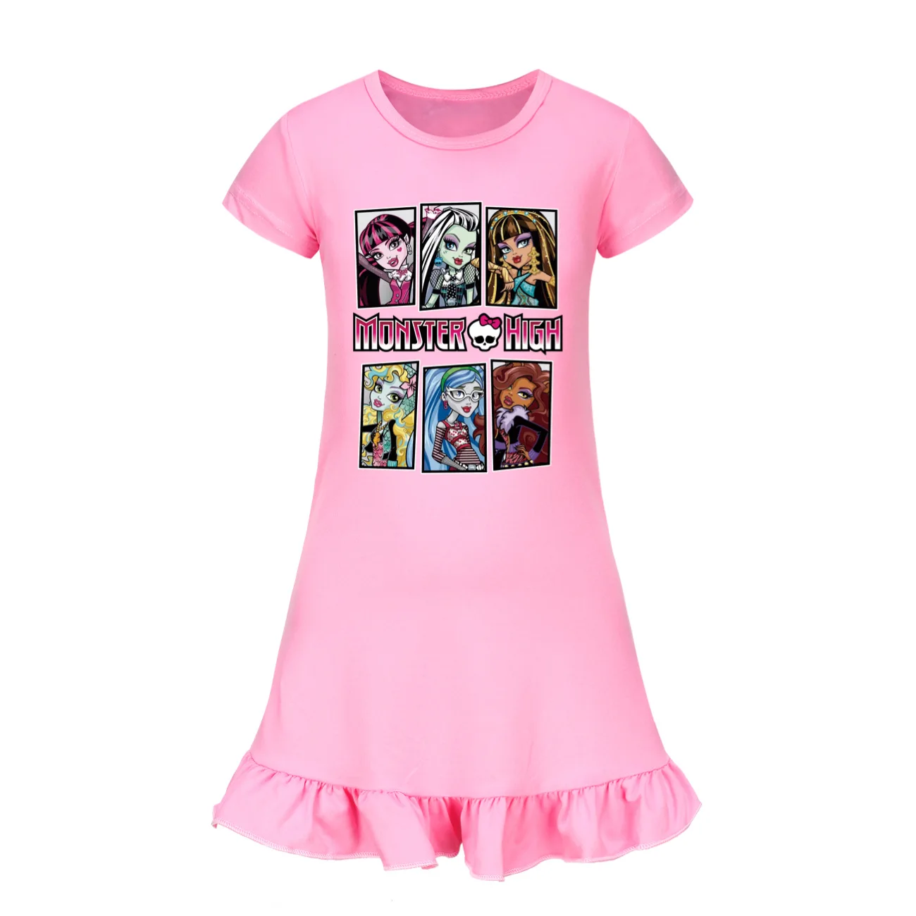 New Monster High Doll Clothes Kids Short Sleeve Sleepwear Girls 2024 Summer Casual Dresses Children Cartoon Draculaura Nightgown