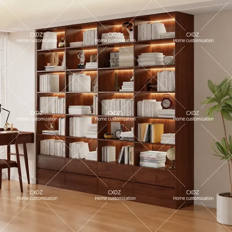 FAS Grade Oak Bookcase Retro Integrated Whole Wall Bookshelf Student Home Study Floor Storage Cabinet