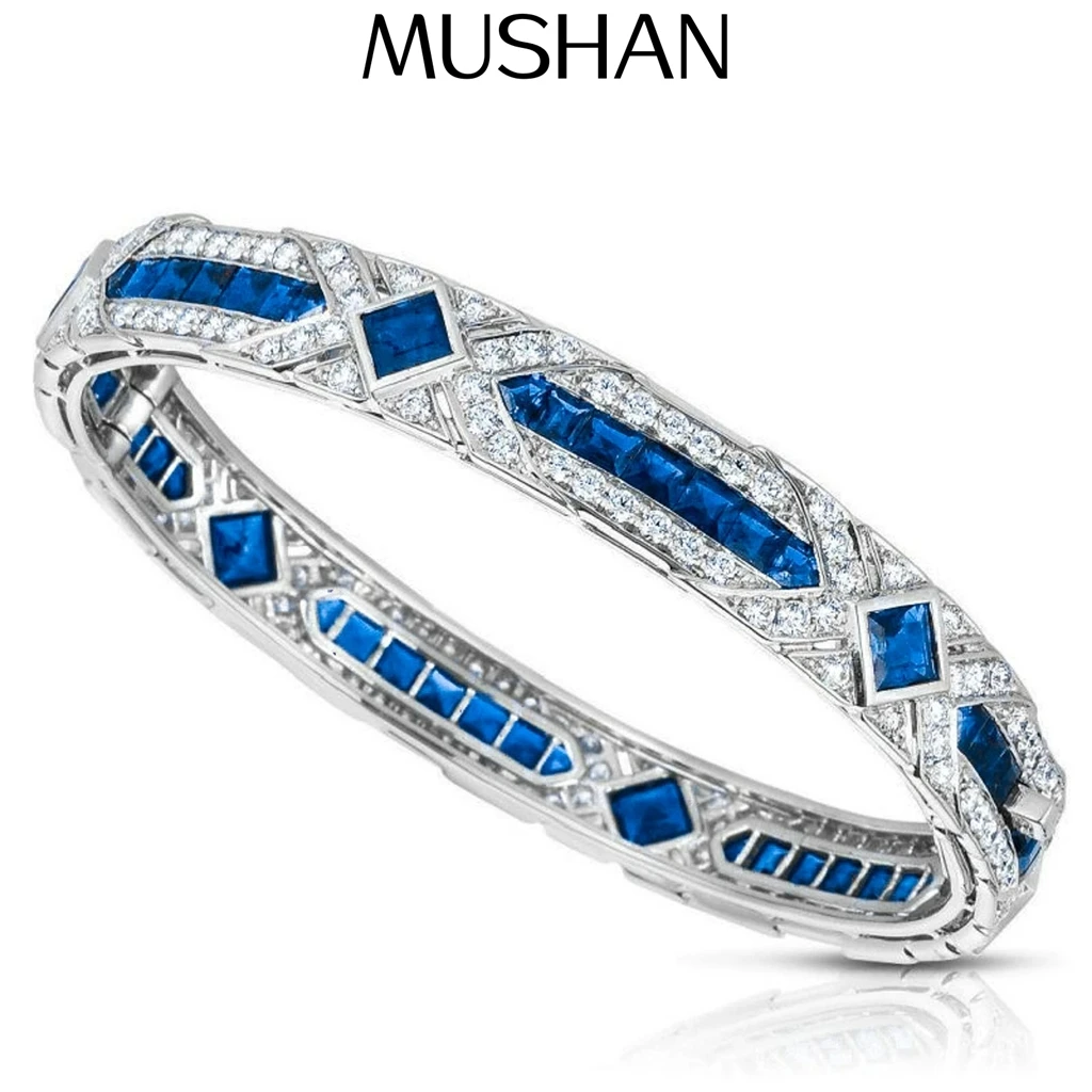 

MuShan Jewelry 925 Sterling Silver Bangle 5A CZ Gemstones High Carbon Diamond Designer 925 Sterling Silver Bracelet Accessories