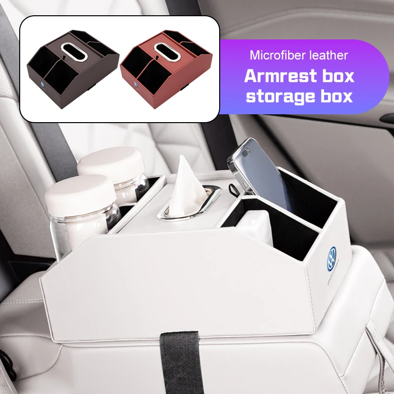 

For Volkswagen VW ID.4 ID3 Golf Polo Passat Jetta Scirocco Car Center Console Armrest Organizer Storage Box Tissue Box Water Cup