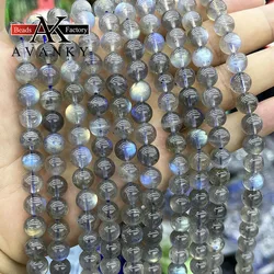 Natural Crystal Labradorite Round Stone Loose Beads For DIY Handmade Bracelet Necklace Accessories 15''6mm 8mm 10mm